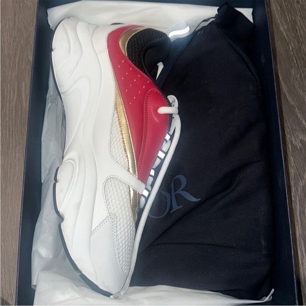 Christian Dior Stylish Red and Gold Sneakers - Picture 2 of 6